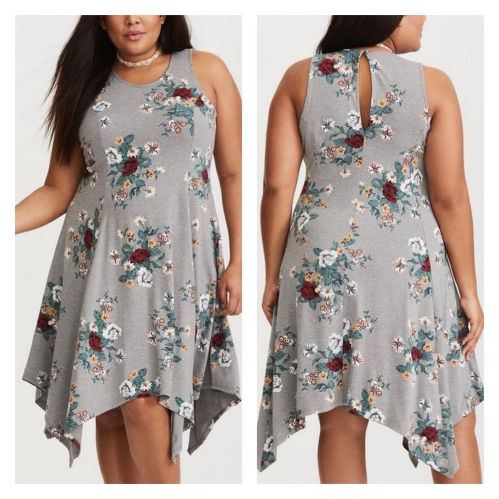 TORRID MIDI Jersey Trapeze Dress in Gray Floral 3X